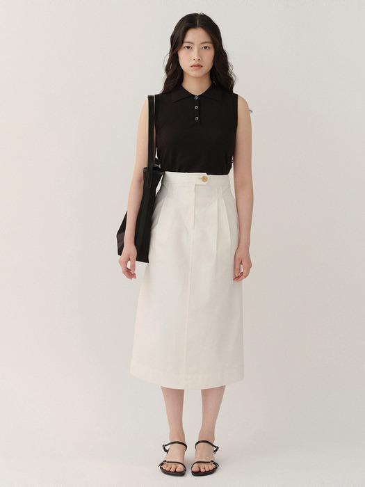 Tuck H-line Midi Skirt White