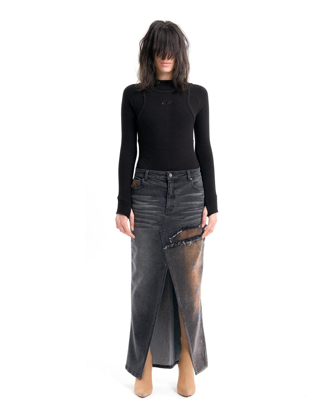 (EMMA) HYBRID MAXI DENIM SKIRT - 0 / WASHED BLACK