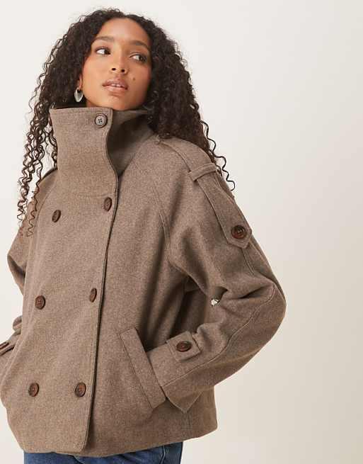 ASOS DESIGN formal cropped trench coat in mushroom melange