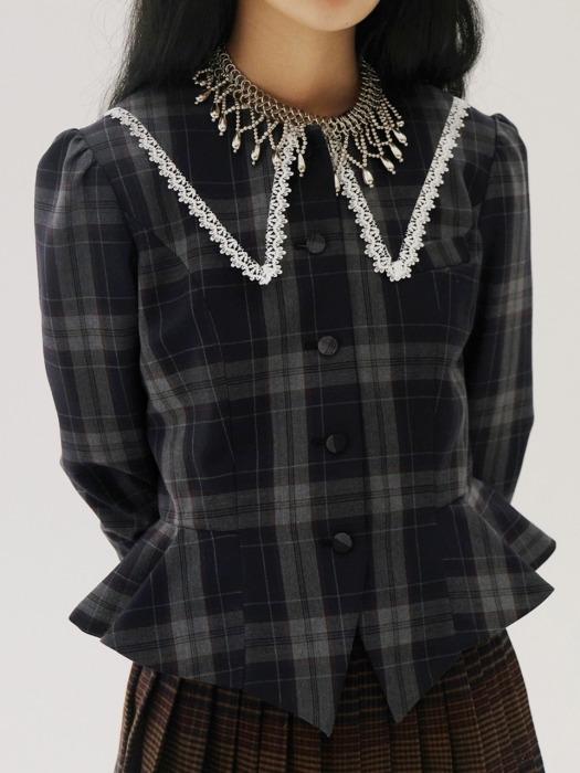 [TC19AWBL04] CHECK RUFFLE BLOUSE
