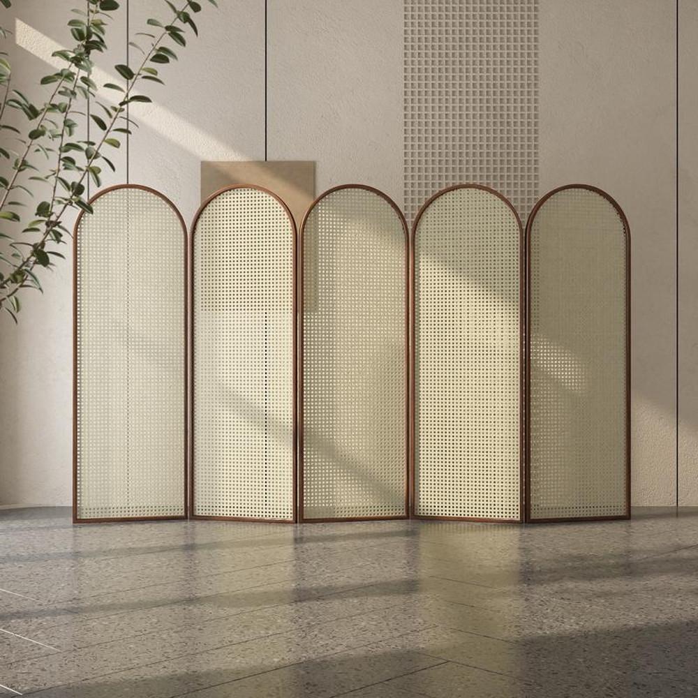 라탄 린넨 원목 3단 아치 파티션 발리 가림막 이동형 침대 안방 공간분리