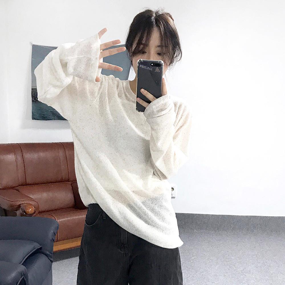 썸데이 루즈핏 시스루 긴팔 라운드 티셔츠 (3color)