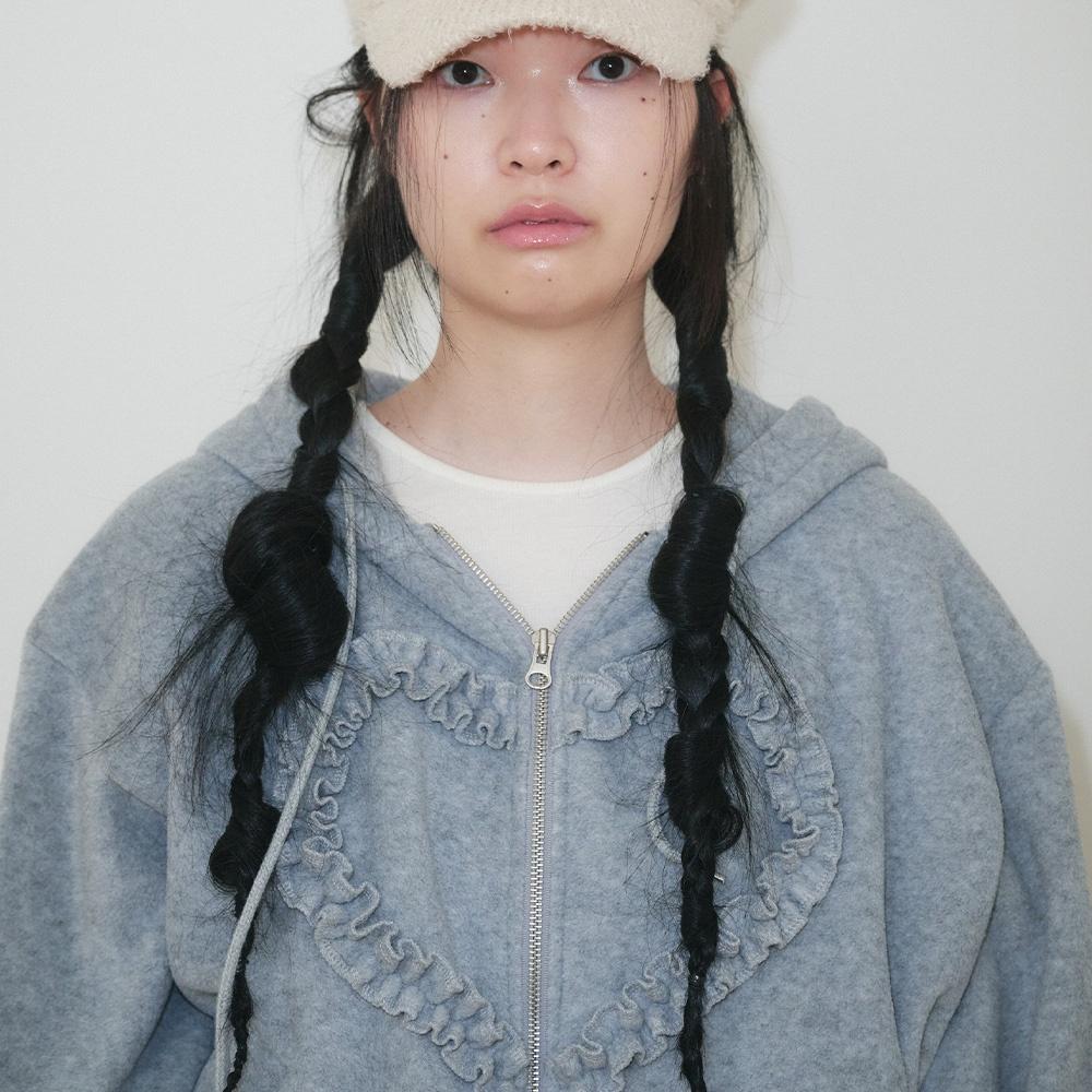 FRILL HEART HOODIE, LIGHT GREY