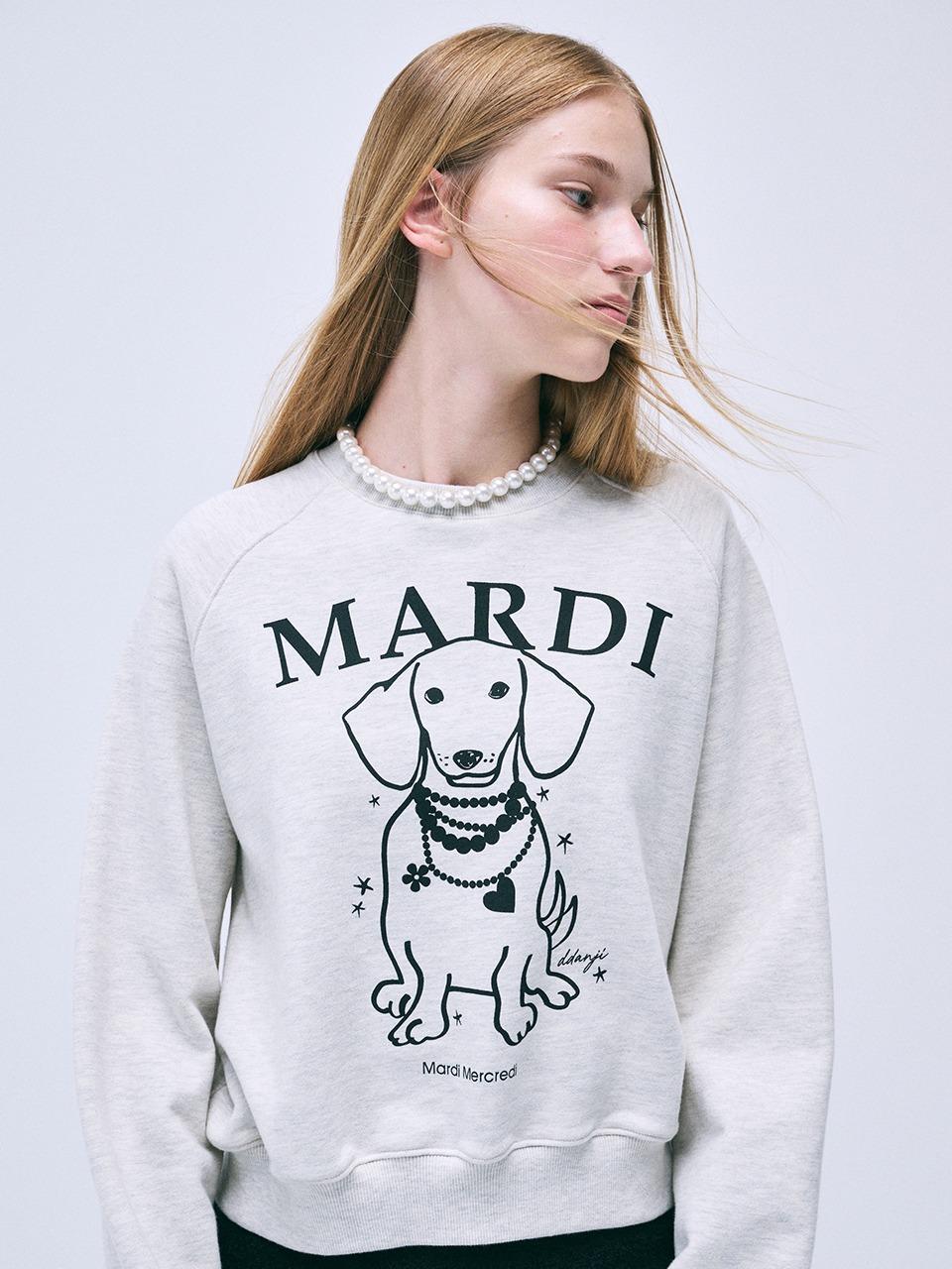 SWEATSHIRT RAGLAN SWING THE TAIL DDANJI PEARL NECKLACE_OATMEAL BLACK