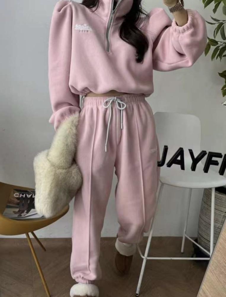 기모 조거팬츠 어깨패드 셔링 집업점퍼 크롭 밴딩 트레이닝 츄리닝세트