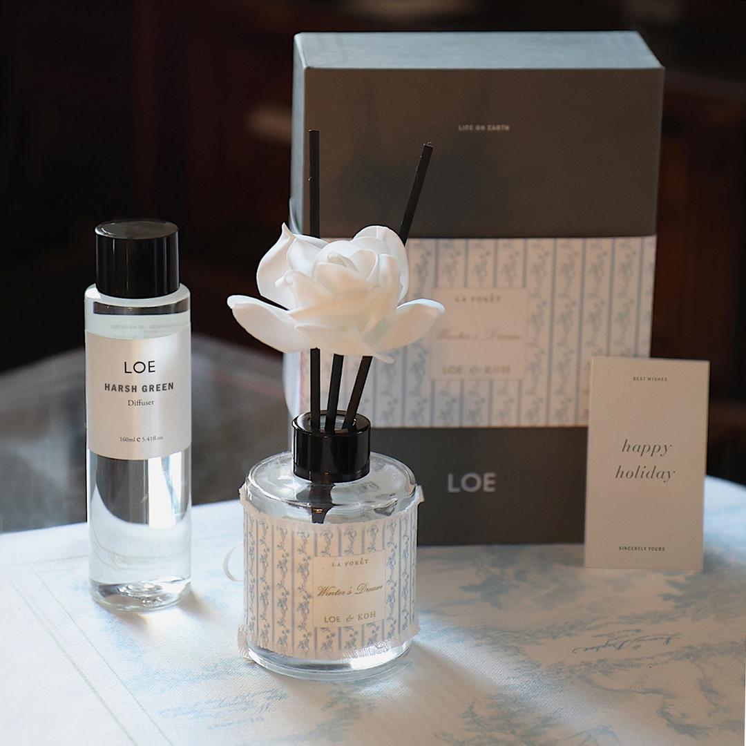 [홀리데이/메세지카드] 생화향기: LOE 하쉬그린 디퓨저120ml+리필160ml (톡별)