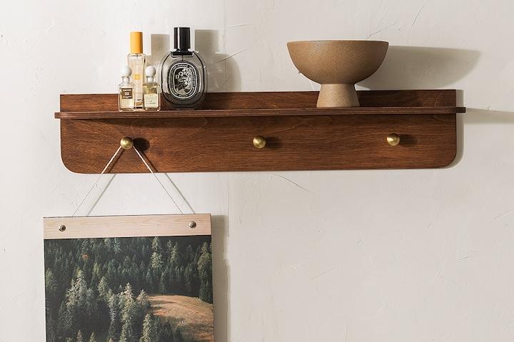 [3천원쿠폰]우드 슬림 미니 와이드 후크 벽걸이 선반 2size 3colors