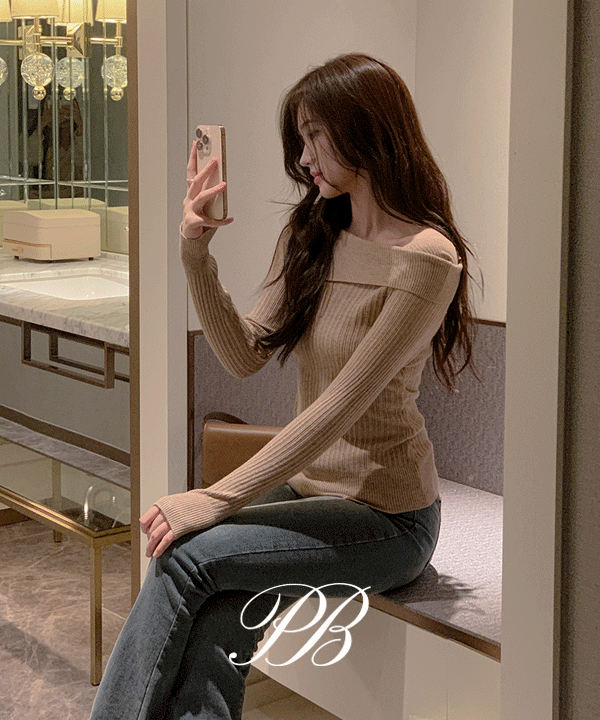 퍼빗 로엔느 세미오프숄더 스퀘어탑 니트 - 5color