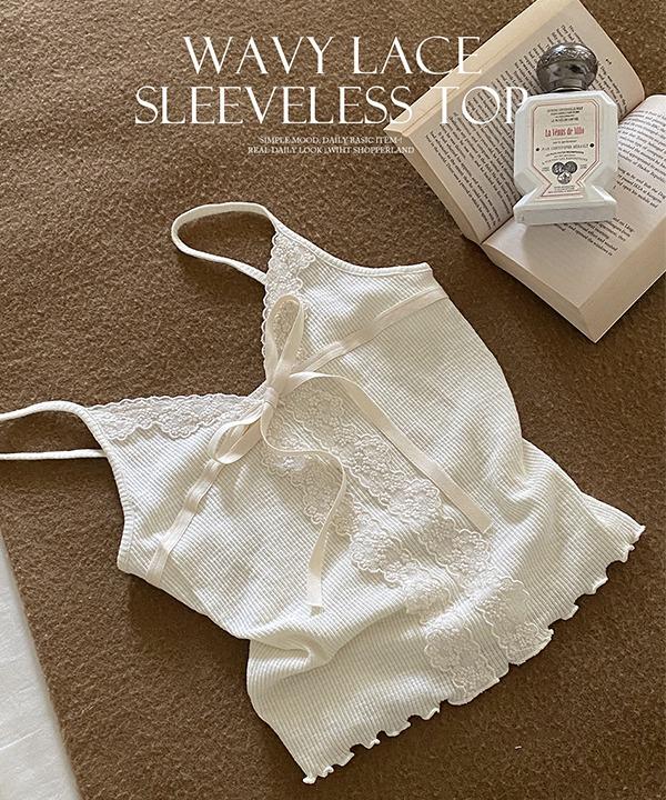 쇼퍼랜드 [모리걸] 코모 빈티지 레이스 나시, 슬리브리스 (2color)