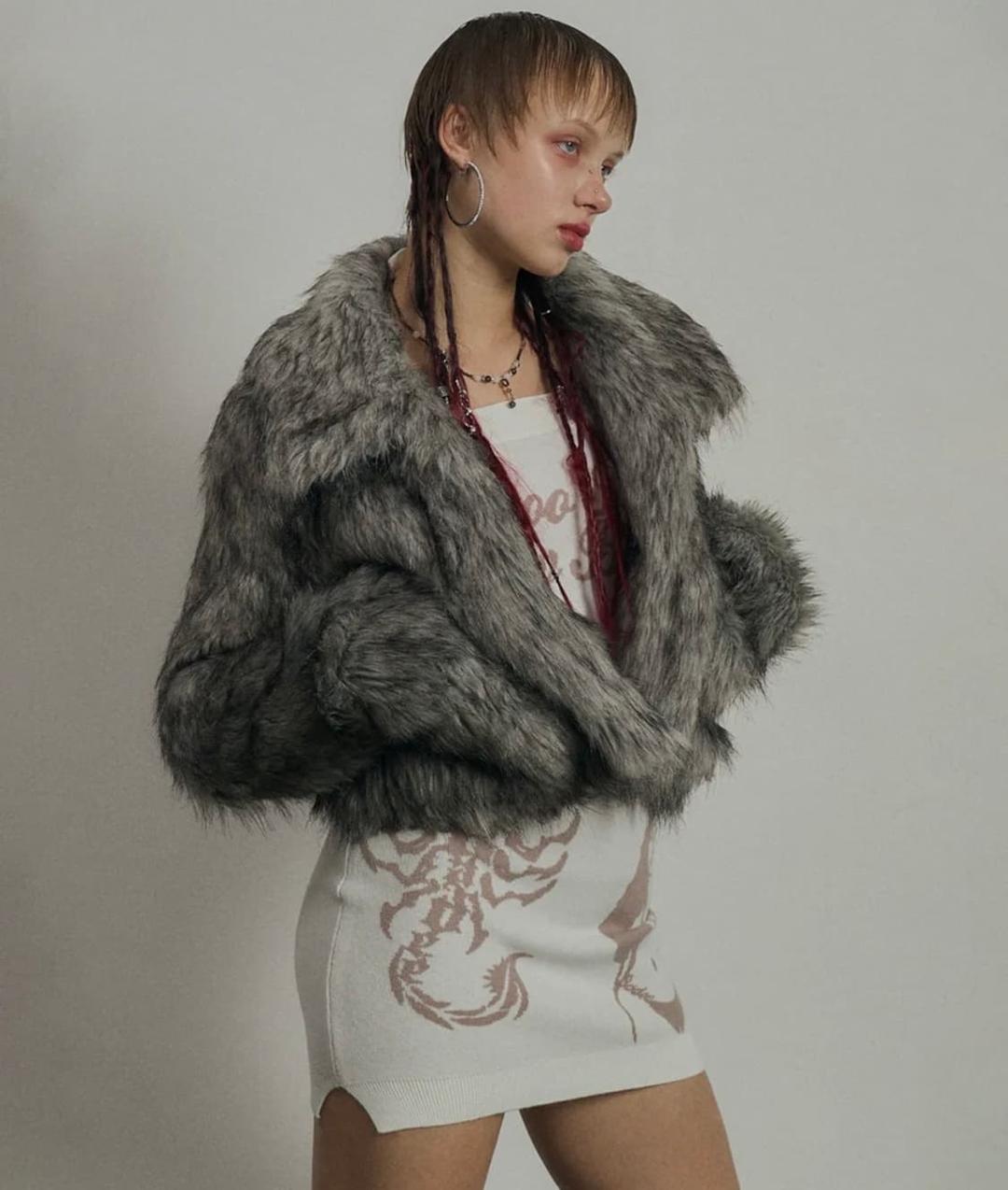 [택포] Badee Flecked Ash Fur Jacket Gray | 후루츠패밀리