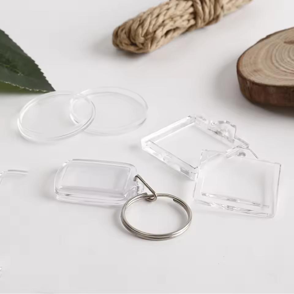 투명 직사각형 빈 아크릴 삽입 키체인, 사진 액자 키링 거치대, DIY 분할 링 키체인 선물, 2-5 개/팩