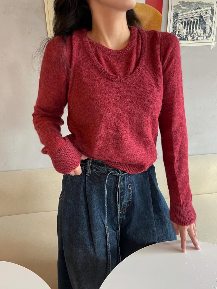 부클 뷔스티에 니트 세트 레이어드 니트