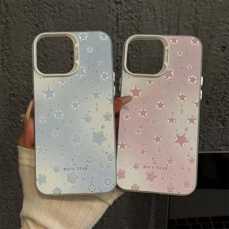 핑크 블루 인 한국 별 전화 케이스 삼성 갤럭시 S25 S24 S23 S22 S21 S20 Note20 FE 울트라 플러스 4G 5G 안티 가을 매트 백