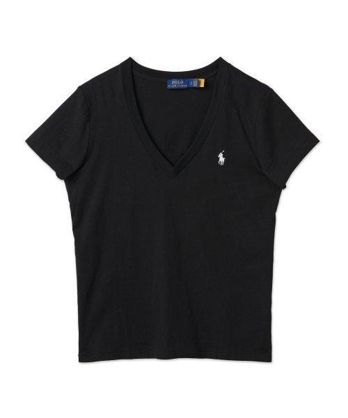 코튼 저지 브이넥 티 - 블랙