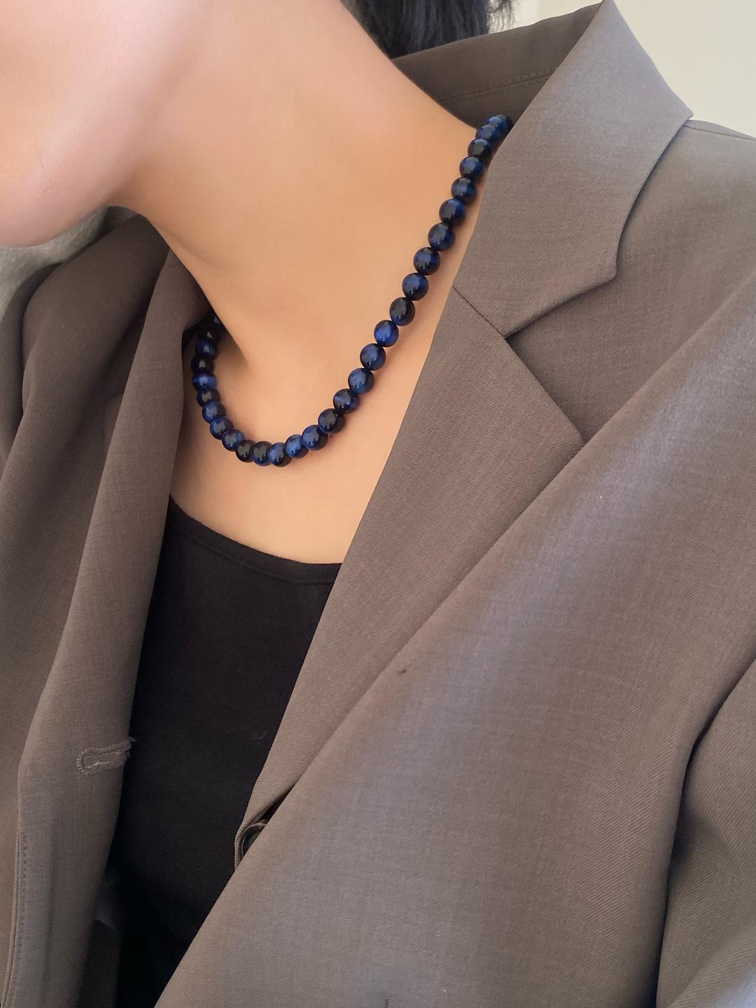 Deepblue Tigers Eye Stone Necklace (8mm)