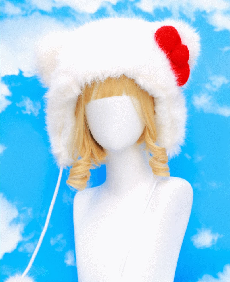 겨울이좋아 뽀송뽀송 대왕 애기고양이 퍼모자 (귀달이,귀도리,퍼햇,페이크퍼,팬싸템,아이돌룩,키치)