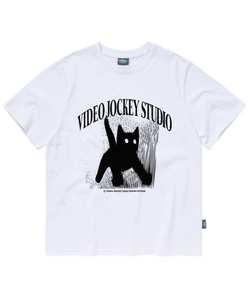 냥이가 지켜보고 있다 티셔츠 [화이트]