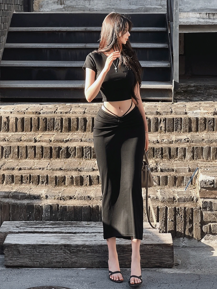 도도 롱스커트 크롭세트