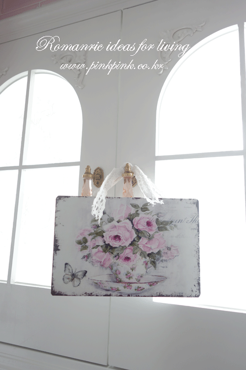 핑크로즈 철제 벽장식 2p