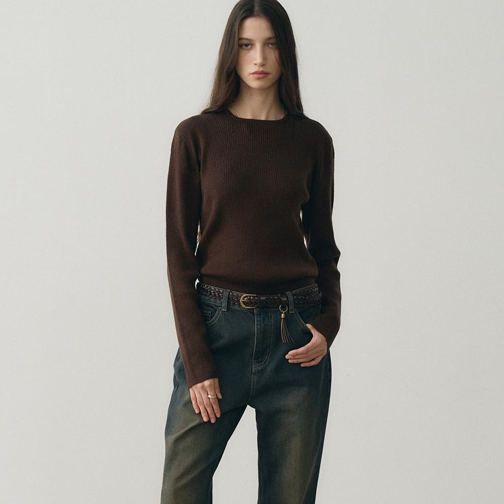 마이크로 리브드 스퀘어넥 니트 (딥브라운)