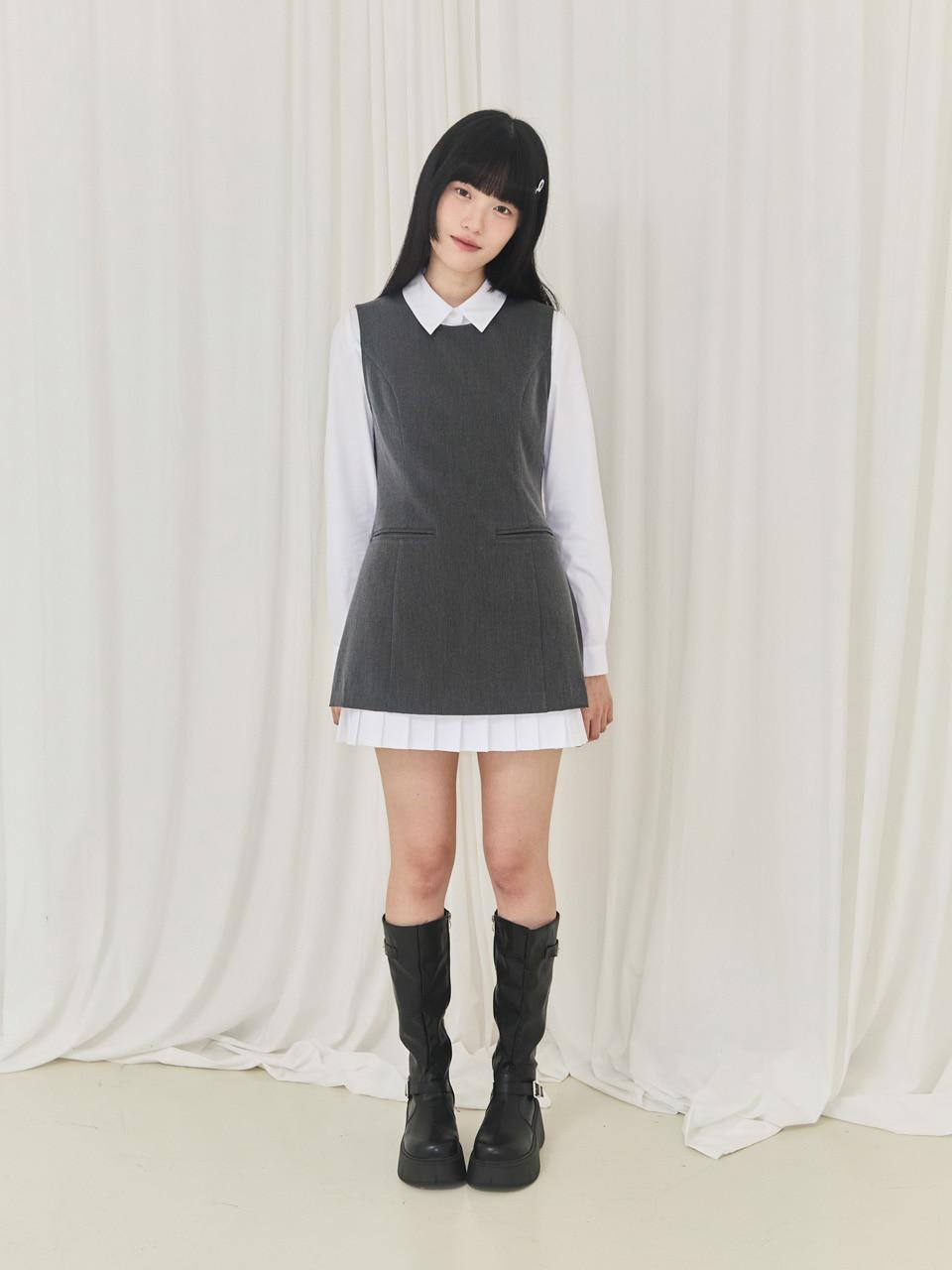 Pleated Layered Dress (Charcoal)