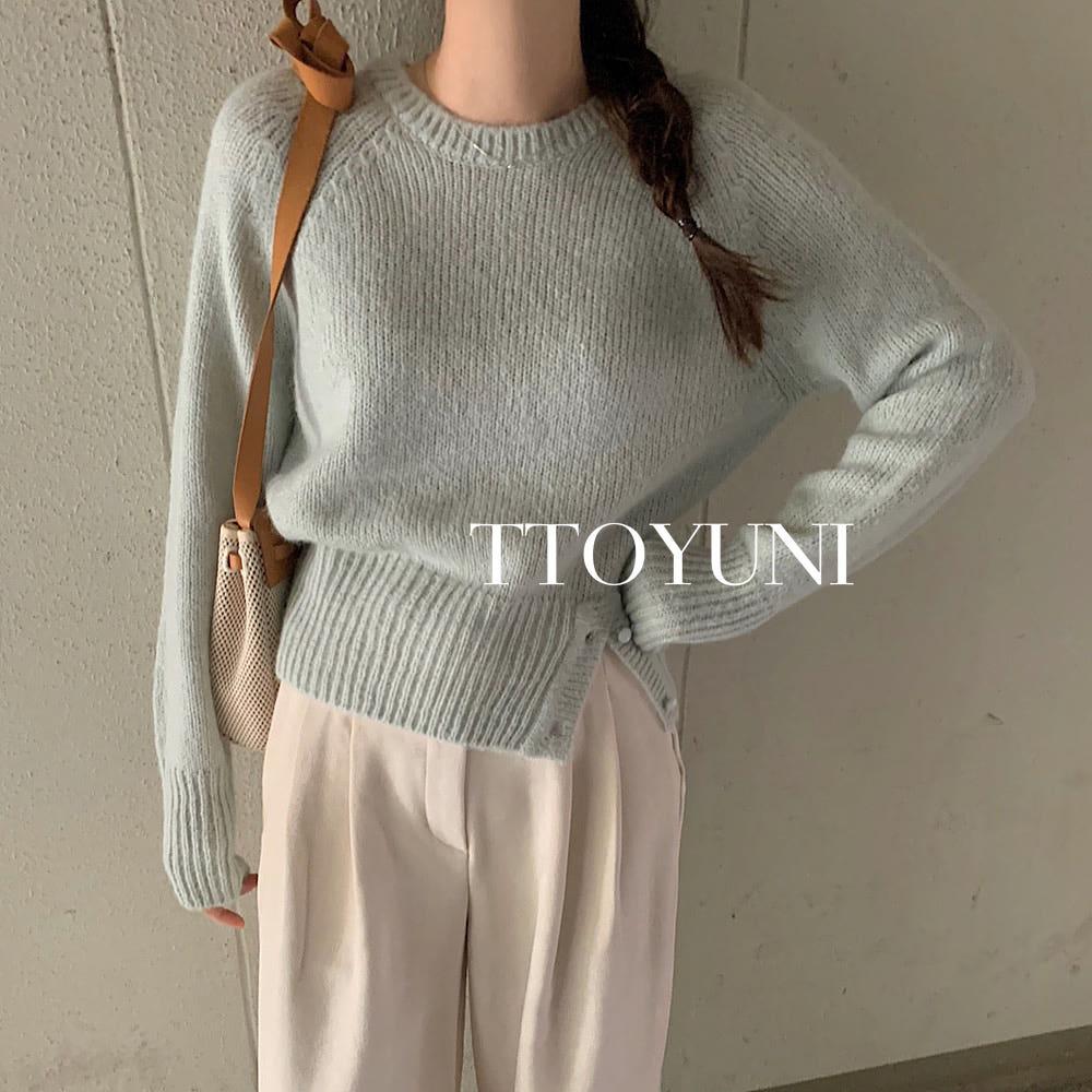 (sale/당일) 프리티영띵 트임 단추 니트 울 알파카 라운드넥 프영띵 PYT 떠유니