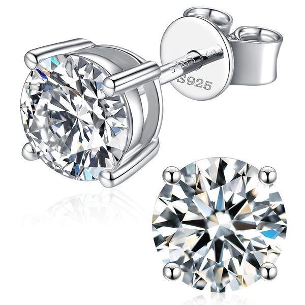 Moissanite 여성용 스터드 귀걸이, 925 스털링 실버 귀걸이, 18K 화이트 골드 도금 귀걸이 남성용 (0.6-4캐럿), 1.0캐럿 - (0.5캐럿 2개) - 5mm, 18K 화이트 골드 도금 실버, 모이사나이트