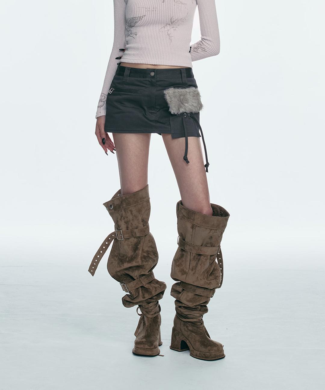 FUR POCKET SKIRTS PANTS_CHARCOAL