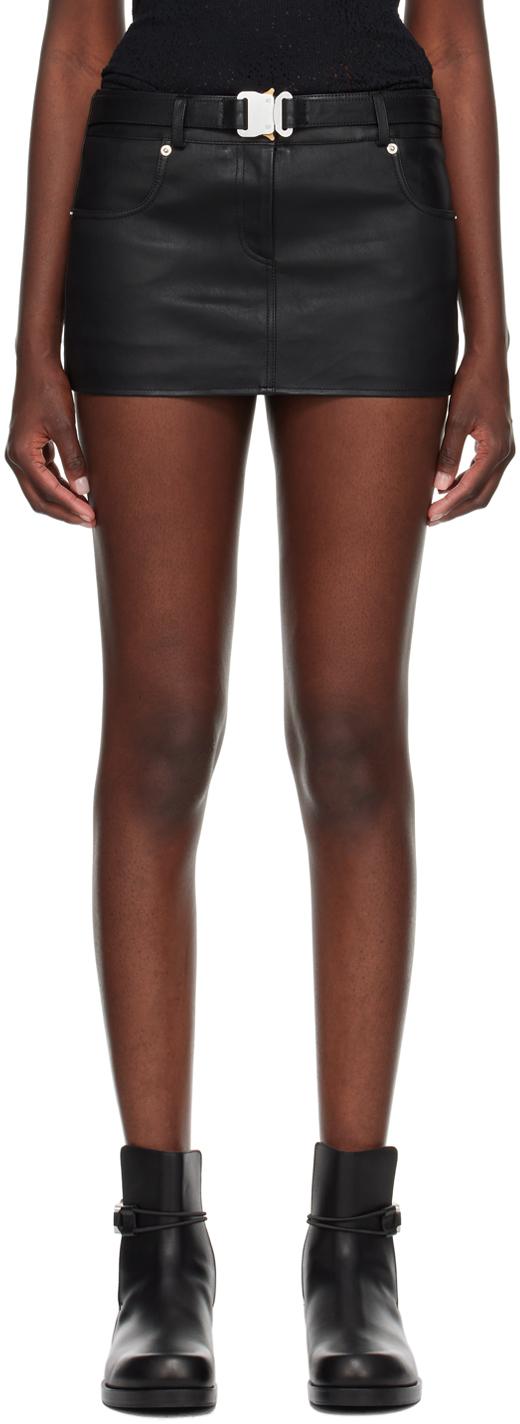 블랙 벨트 가죽 미니 스커트