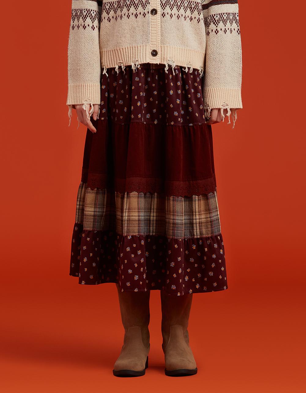 [Thursday Island]_T258MSK237W_패턴 믹스 티어드 스커트