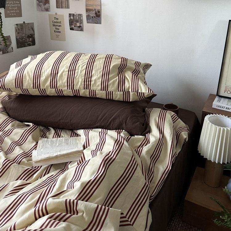 클라모프 순면 가을 간절기 브라운 레드 침대커버 세트 (S, Q)