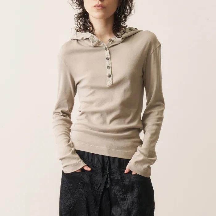 Hooded Henley Tee, Grain