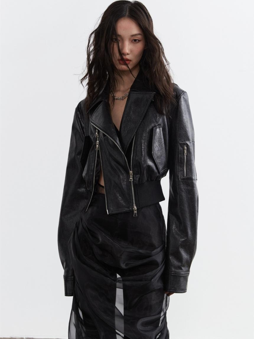 JNYLON Deconstructed leather crop Biker jacket