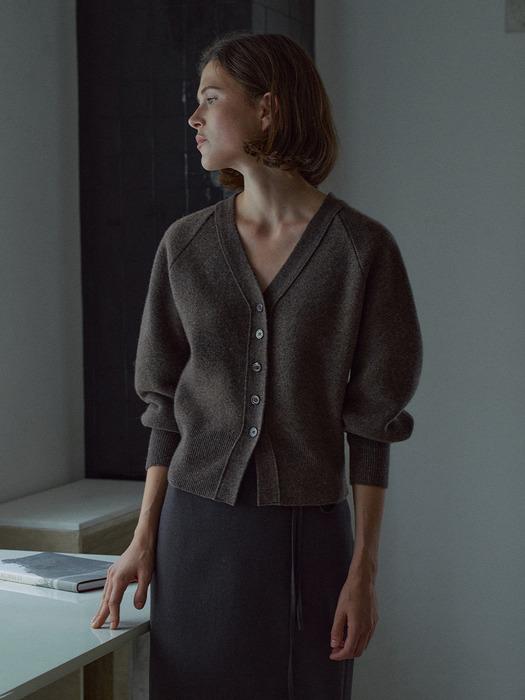 Cashmere Wool V-Neck Cardigan[LMBEAUKN292]-Brown