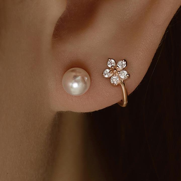 14k post 렐리 플라워 투웨이 진주 귀걸이