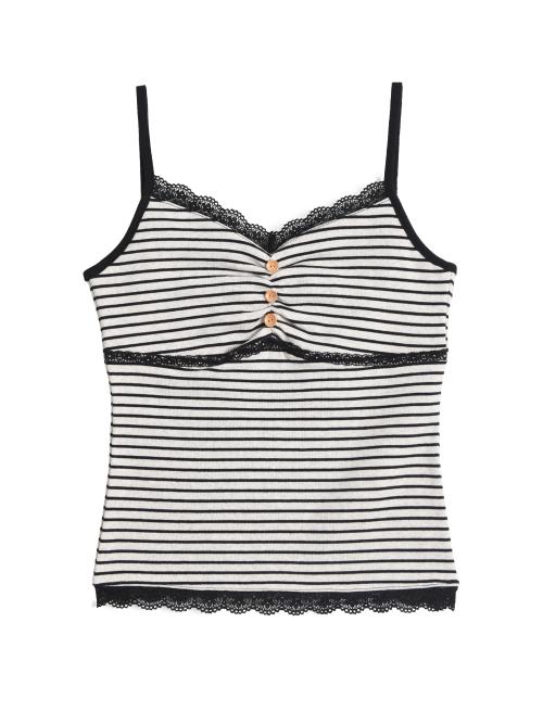 버튼 스트라이프 레이스 탱크 탑 (블랙)