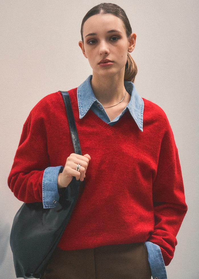 Soft Wool Blend V-neck Knit_CTK221(Red)