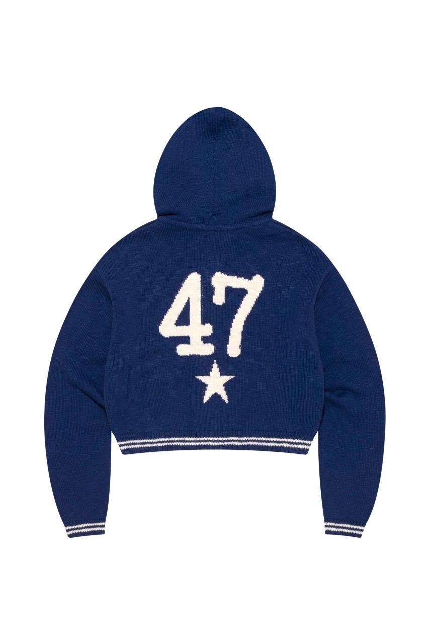 (W) Cropped Star Hoodie Knit Cardigan Blue