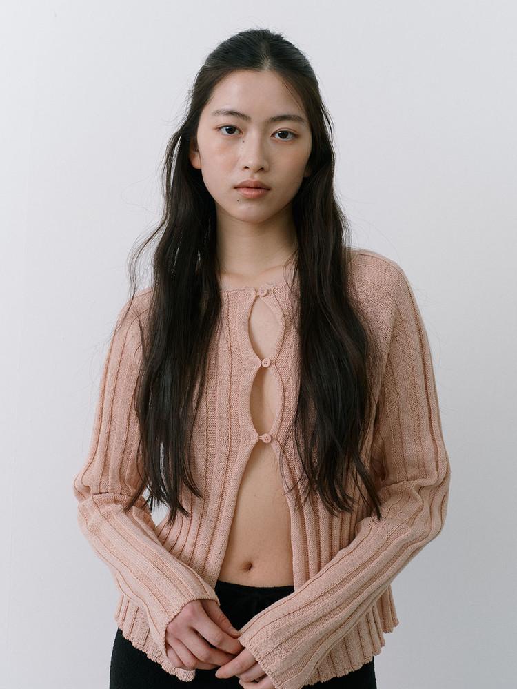 HANJI RIBBED CARDIGAN - PEACH [ 예약주문 4/12 순차발송 ]