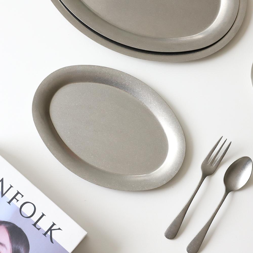 빈티지 스텐 타원 접시 오발 트레이 무광 스테인레스 s 20cm