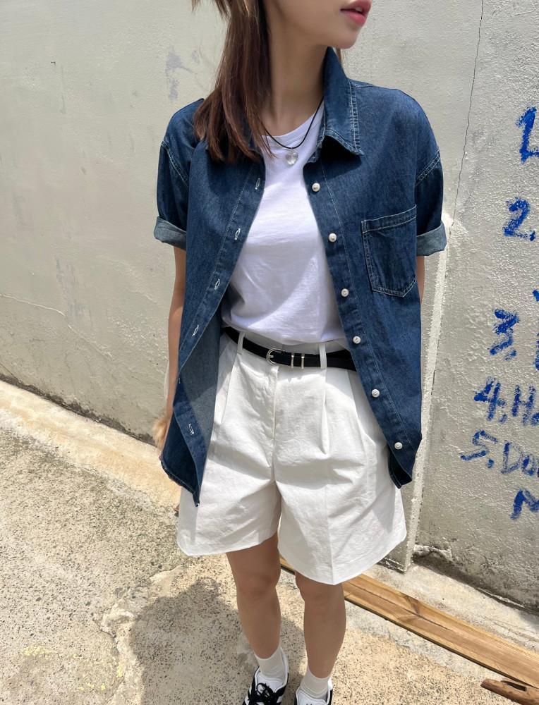 유니섹스 데님 반팔 셔츠 (2 color)