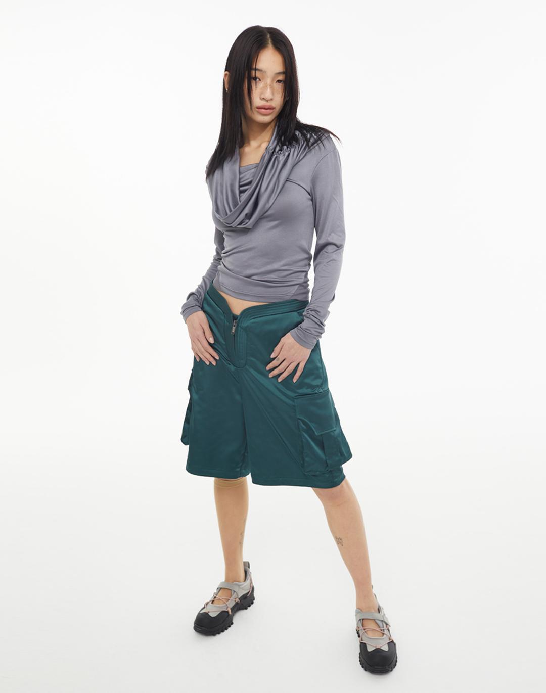 KYO Threeway Shirring Openshoulder Tee Charchoal