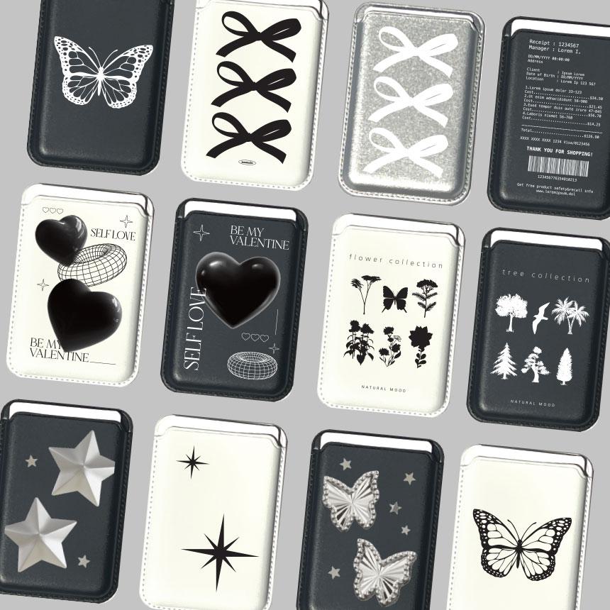 아이엠스튜디오 🖤실버 흑백 [맥세이프 카드 지갑 모음전] 댕냥 포켓 리본 블랙 하트 케이스 세트