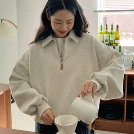 하프집업 오버핏기모맨투맨 (3color)