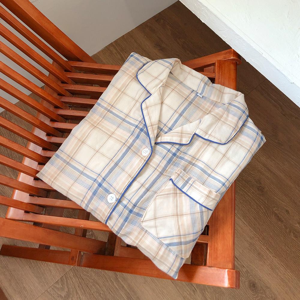 라인 남성잠옷 체크 파자마 거즈면 빅사이즈 커플잠옷