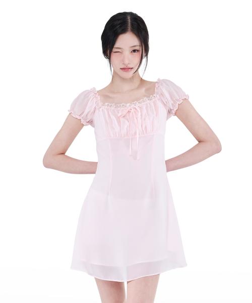 Puff Chiffon Mini Dress (Light Pink)