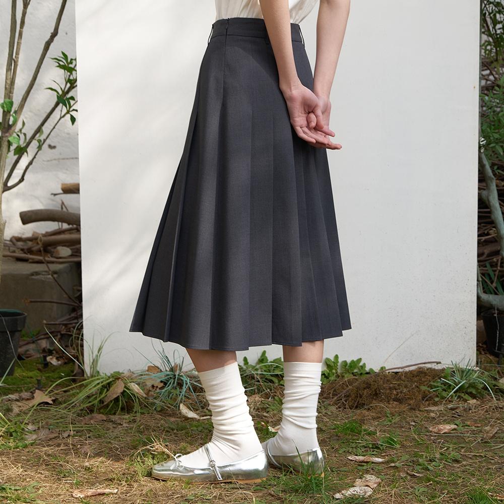 [Dark Gray]  Full Pleats Skirt