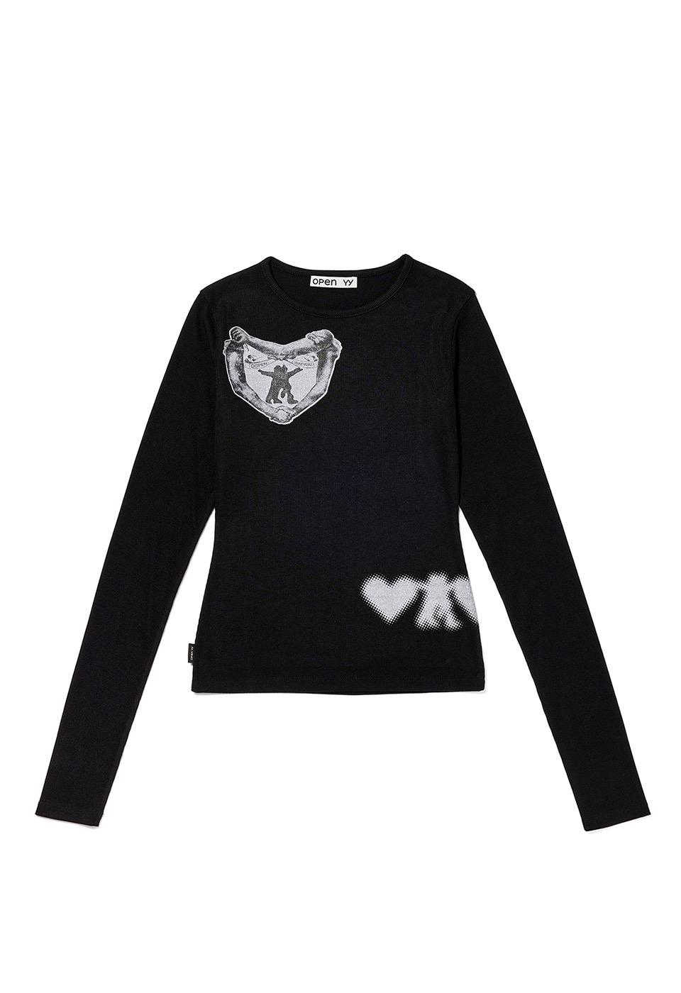 RIBBED YY HUG&HEART TOP, BLACK