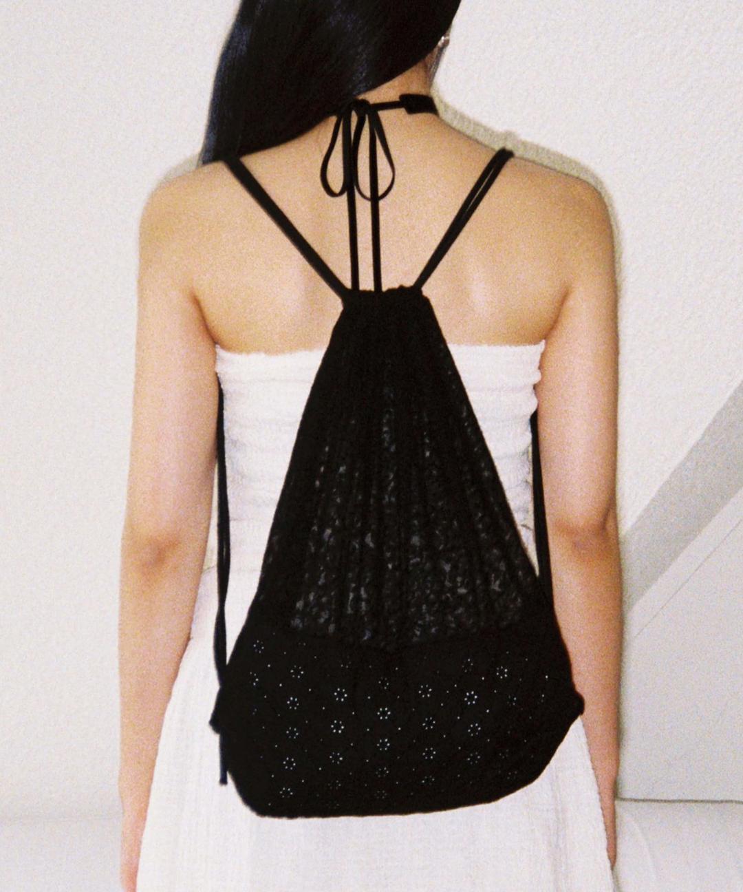 Lace Drawstring Bag - Black