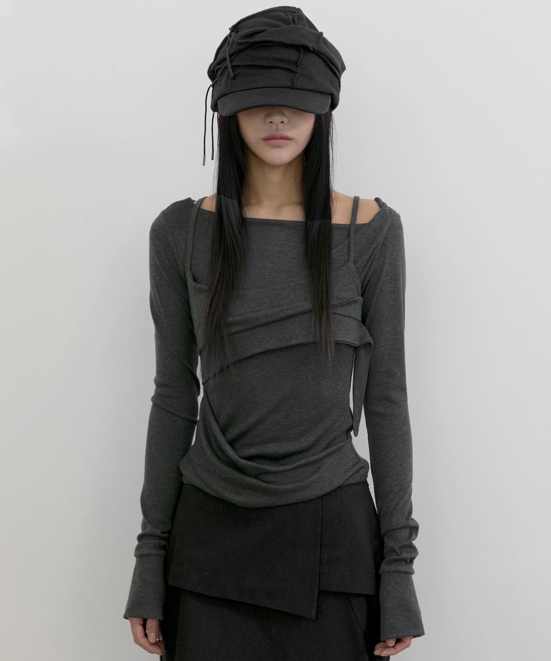 Layered Bustier Long Sleeve (FL-105_Charcoal Melange)